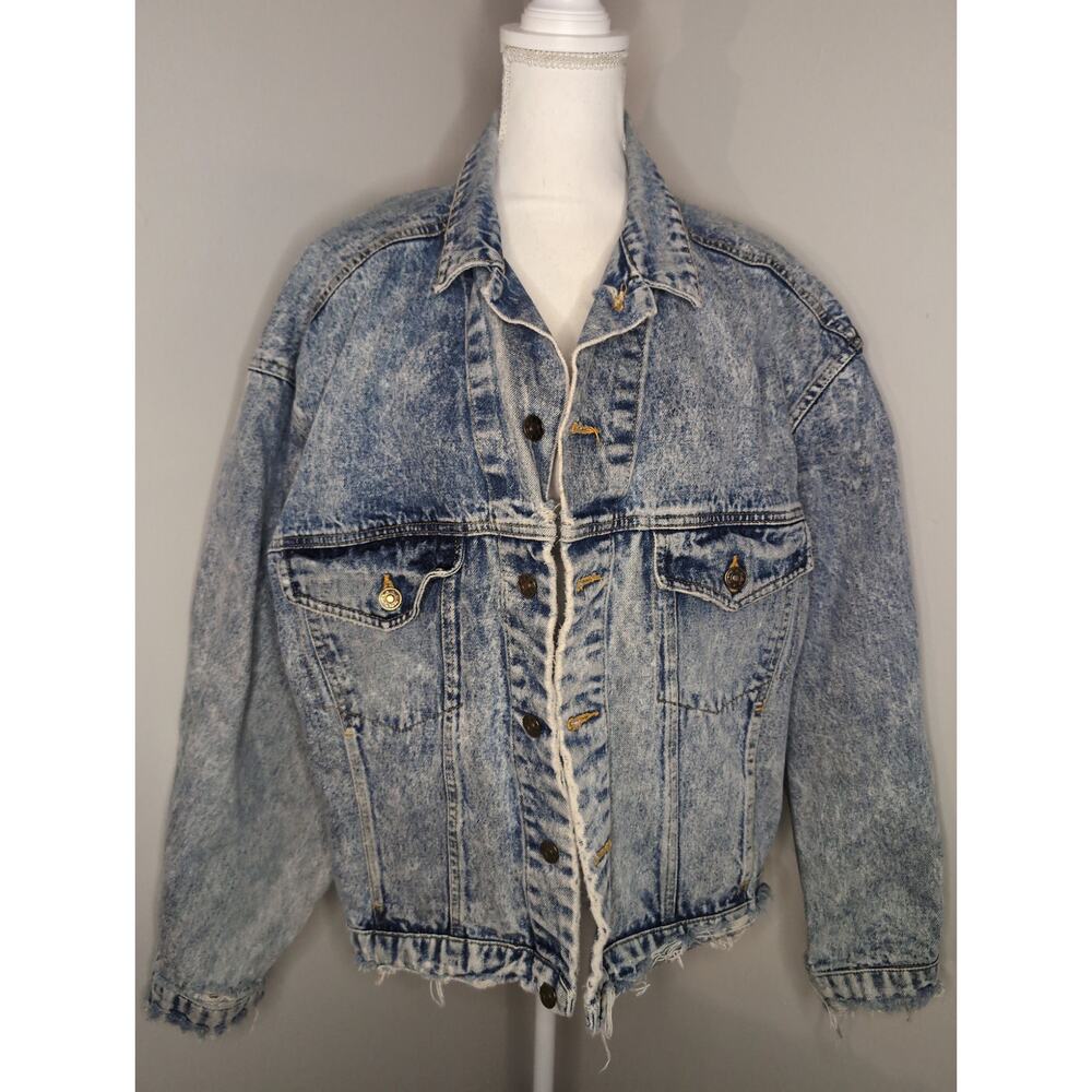 Vintage 90s Acid Wash Denim Trucker Jacket XL Distressed